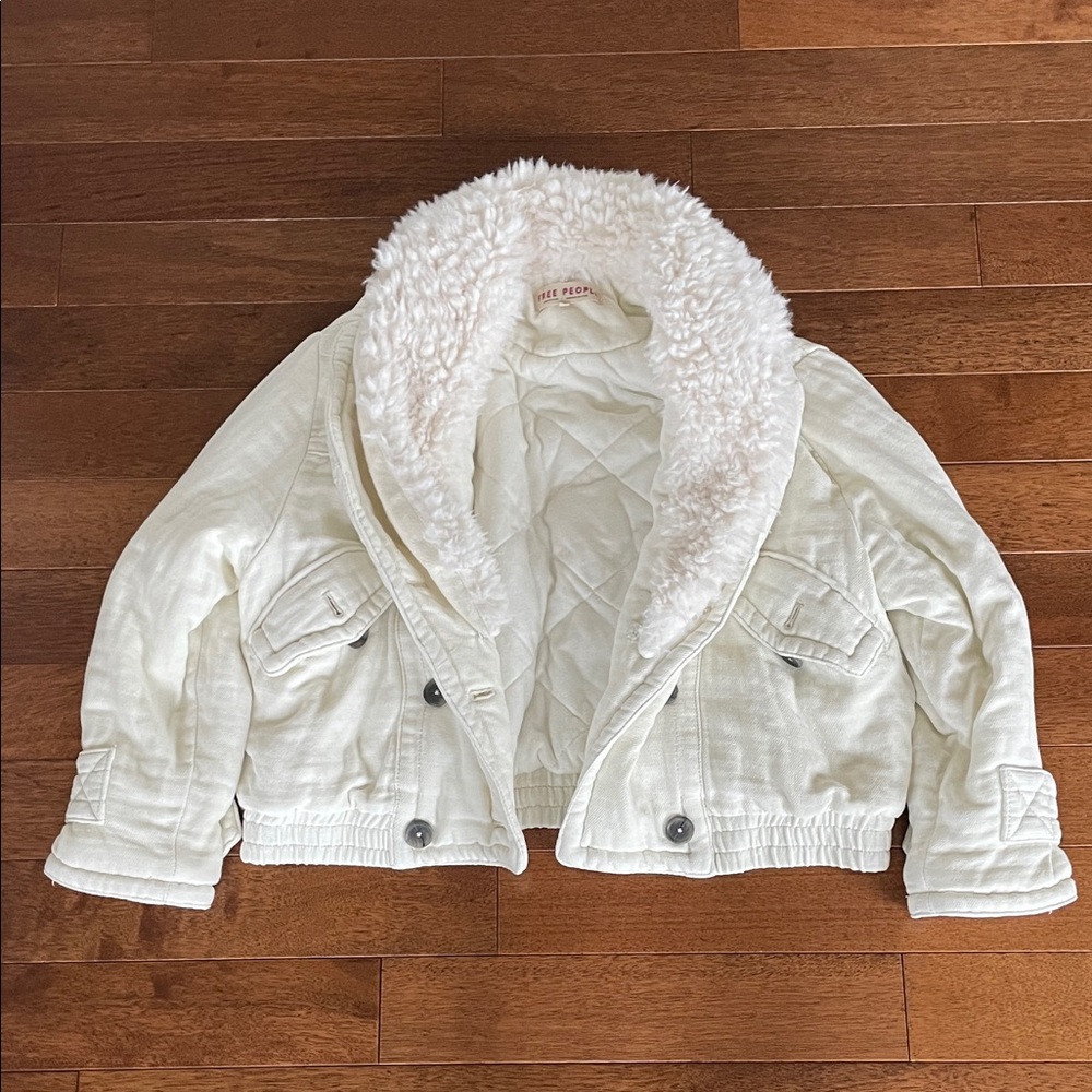 Free People Cream Quilted Jean Jacket